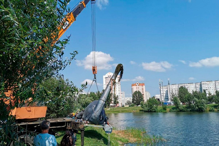 Гомельского затонувшего динозавра достали и отправили на ремонт Гомельского затонувшего динозавра достали и отправили на ремонт