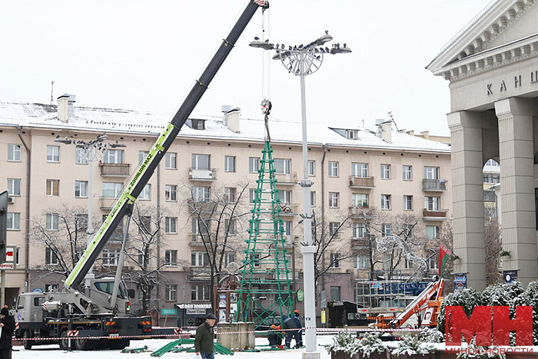 Рядом с филармонией начали сборку новогодней ели – фото Рядом с филармонией начали сборку новогодней ели – фото